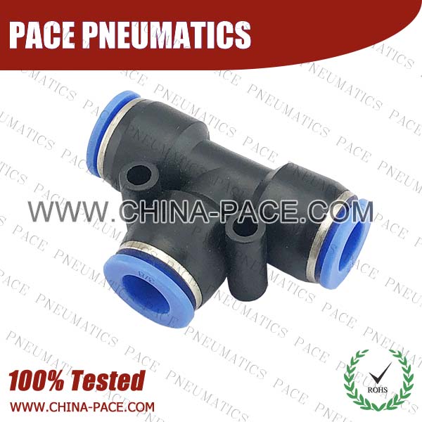 union Tee Pneumatic Fittings with npt and bspt thread, Air Fittings, one touch tube fittings, Pneumatic Fitting, Nickel Plated Brass Push in Fittings