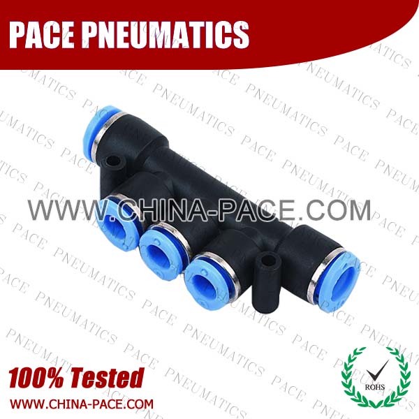 Push In Fittings Triple Reducer Branch, Composite Pneumatic Fittings, Polymer Push To Connect Fittings, Air Fittings, one touch tube fittings, Pneumatic Fitting, Nickel Plated Brass Push in Fittings, pneumatic accessories.
