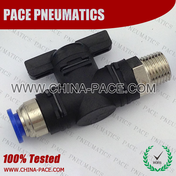 Push To Connect Hand Ball Valve Thread To Tube, Push In Ball Valve, Push In Hand Valve, Pneumatic Fittings, Air Fittings, one touch tube fittings, Nickel Plated Brass Push in Fittings