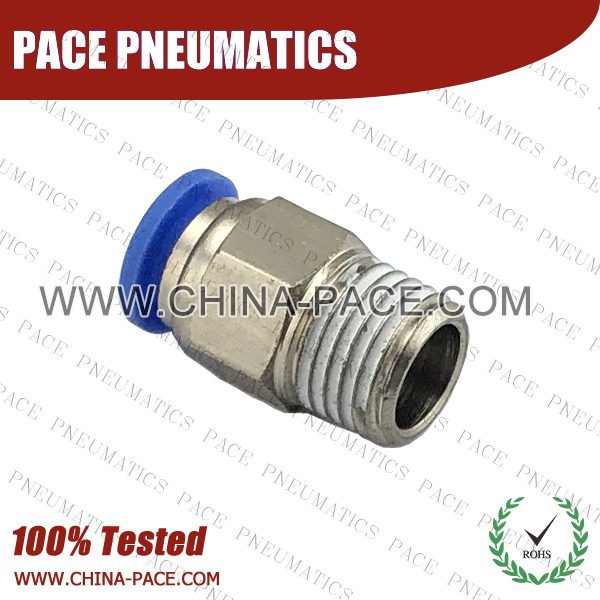 Male Straight Pneumatic Fittings with npt and bspt thread, Air Fittings, one touch tube fittings, Pneumatic Fitting, Nickel Plated Brass Push in Fittings