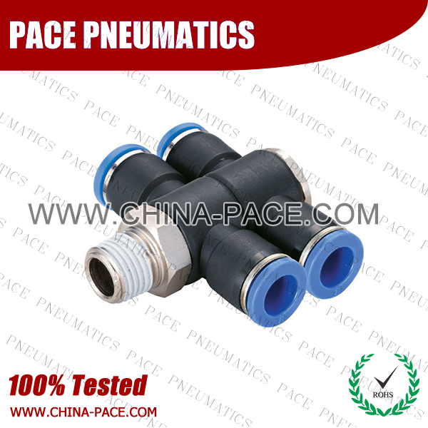 Double Banjo Branch Tee Push To Connect Fittings, Pneumatic Fittings, Air Fittings, one touch tube fittings, Pneumatic Fitting, Nickel Plated Brass Push in Fittings, pneumatic accessories.
