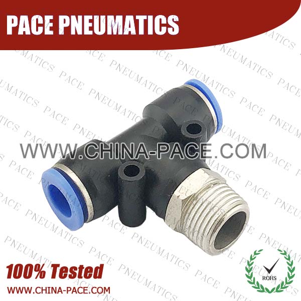 male branch tee Pneumatic Fittings with npt and bspt thread, Air Fittings, one touch tube fittings, Pneumatic Fitting, Nickel Plated Brass Push in Fittings