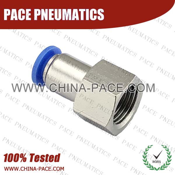Polymer Push To Connect Fittings Female Straight BSPP Thread, G Thread Female Straight Composite Push In Air Fittings, Female Straight Plastic one touch tube fittings, Pneumatic Fitting, Nickel Plated Brass Push in Fittings
