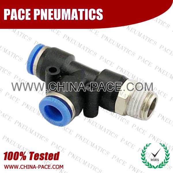 Polymer Push To Connect Fittings Male Run Tee, Composite Pneumatic Fittings, Air Fittings, one touch tube fittings, Pneumatic Fitting, Nickel Plated Brass Push in Fittings, pneumatic accessories.