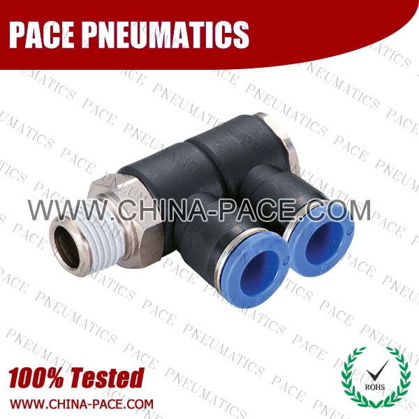 Push In Fittings Double Universal Banjo Elbow, Polymer Pneumatic Fittings, Composite Air Fittings, Plastic Push To Connect Fittings, one touch tube fittings, Pneumatic Fitting, Nickel Plated Brass Push in Fittings, pneumatic accessories.