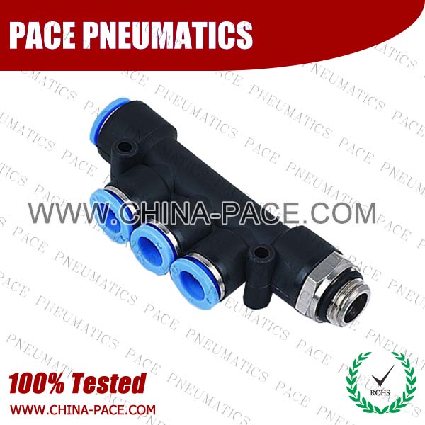 Push In Fittings Male Triple Branch, Pneumatic Push To Connect Fittings, Composite Air Fittings, Polymer one touch tube fittings, Pneumatic Fitting, Nickel Plated Brass Push in Fittings, pneumatic accessories