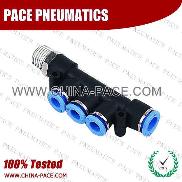 Push In Fittings Male Reducer Triple Branch, Composite Pneumatic Fittings, Polymer Push To Connect Fittings, Plastic Air Fittings, one touch tube fittings, Pneumatic Fitting, Nickel Plated Brass Push in Fittings, pneumatic accessories