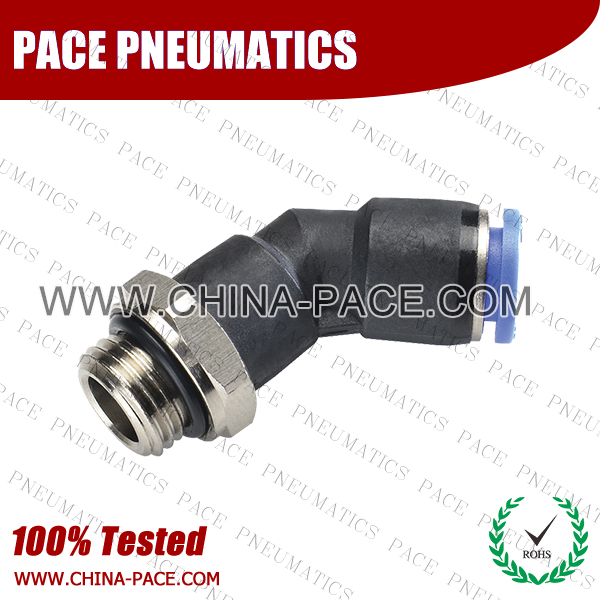 Push To Connect Fittings 45 Degree Male Elbow With G Thread, Polymer Pneumatic Fittings, Composite Air Fittings, one touch tube fittings, Pneumatic Fitting, Nickel Plated Brass Push in Fittings, pneumatic accessories.