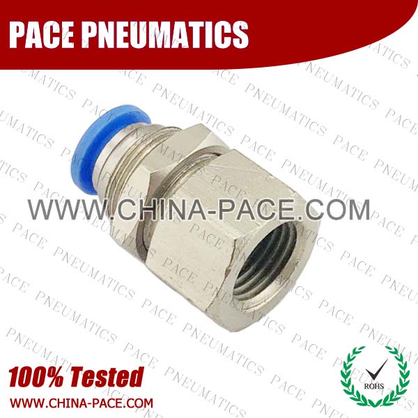 female bulkhead Pneumatic Fittings with npt and bspt thread, Air Fittings, one touch tube fittings, Pneumatic Fitting, Nickel Plated Brass Push in Fittings