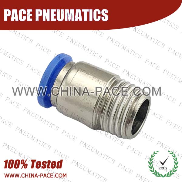 Round male straight Pneumatic Fittings with npt and bspt thread, Air Fittings, one touch tube fittings, Pneumatic Fitting, Nickel Plated Brass Push in Fittings
