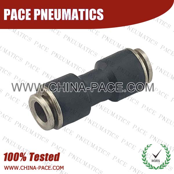 Brass Sleeve Plastic Union Straight Push In Fittings, Polymer Pneumatic Push To Connect Fittings, Composite Air Fittings, one touch tube fittings, Pneumatic Fitting, Nickel Plated Brass Push in Fittings, pneumatic accessories.