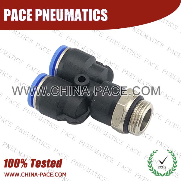 G Thread Male Y Composite Push In Air Fittings, Polymer Pneumatic Fittings, Plastic Air Fittings, one touch tube fittings, Pneumatic Fitting, Nickel Plated Brass Push in Fittings, pneumatic accessories.