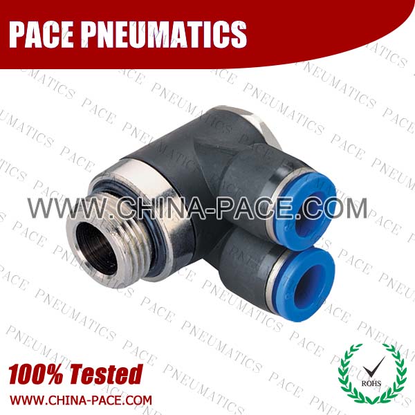 G Thread Branch Universal Male Elbow Push To Connect Fittings, Air Fittings, one touch tube fittings, Pneumatic Fitting, Nickel Plated Brass Push in Fittings, pneumatic accessories.