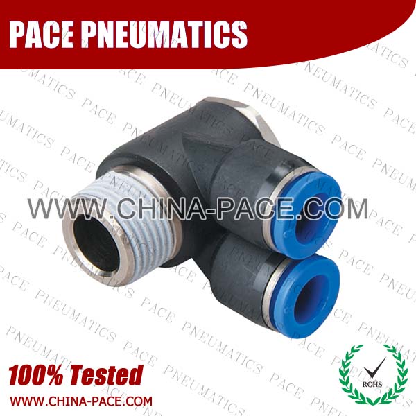 Branch Universal Male Elbow Push To Connect Fittings, Pneumatic Fittings, Air Fittings, one touch tube fittings, Pneumatic Fitting, Nickel Plated Brass Push in Fittings, pneumatic accessories.