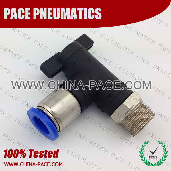 Male To Tube Elbow Push In Ball Valve, Push To Connect Elbow Ball Valve, Pneumatic Fittings, Air Fittings, one touch tube fittings, Pneumatic Fitting, Nickel Plated Brass Push in Fittings