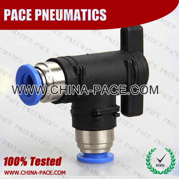 Push To Connect Elbow Ball Valve, Push In Elbow Hand Ball Valve, Pneumatic Fittings, Air Fittings, one touch tube fittings, Pneumatic Fitting, Nickel Plated Brass Push in Fittings